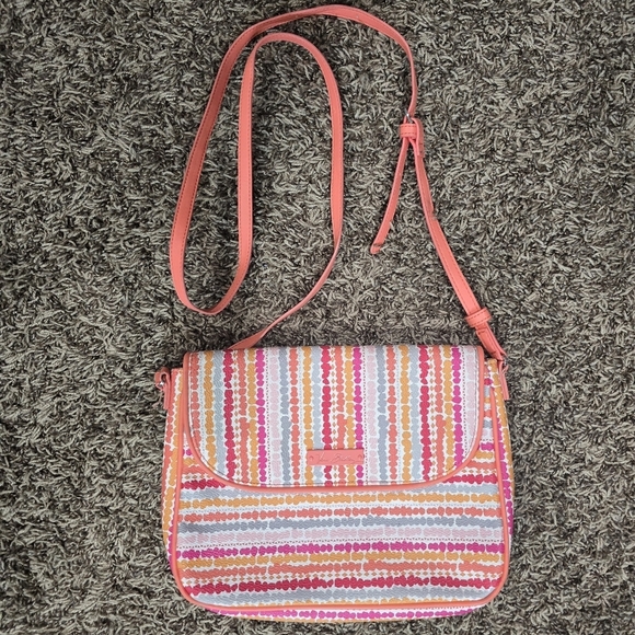 Vera Bradley Handbags - Vera Bradley Flap Crossbody Purse Confetti Stripe Faux Leather